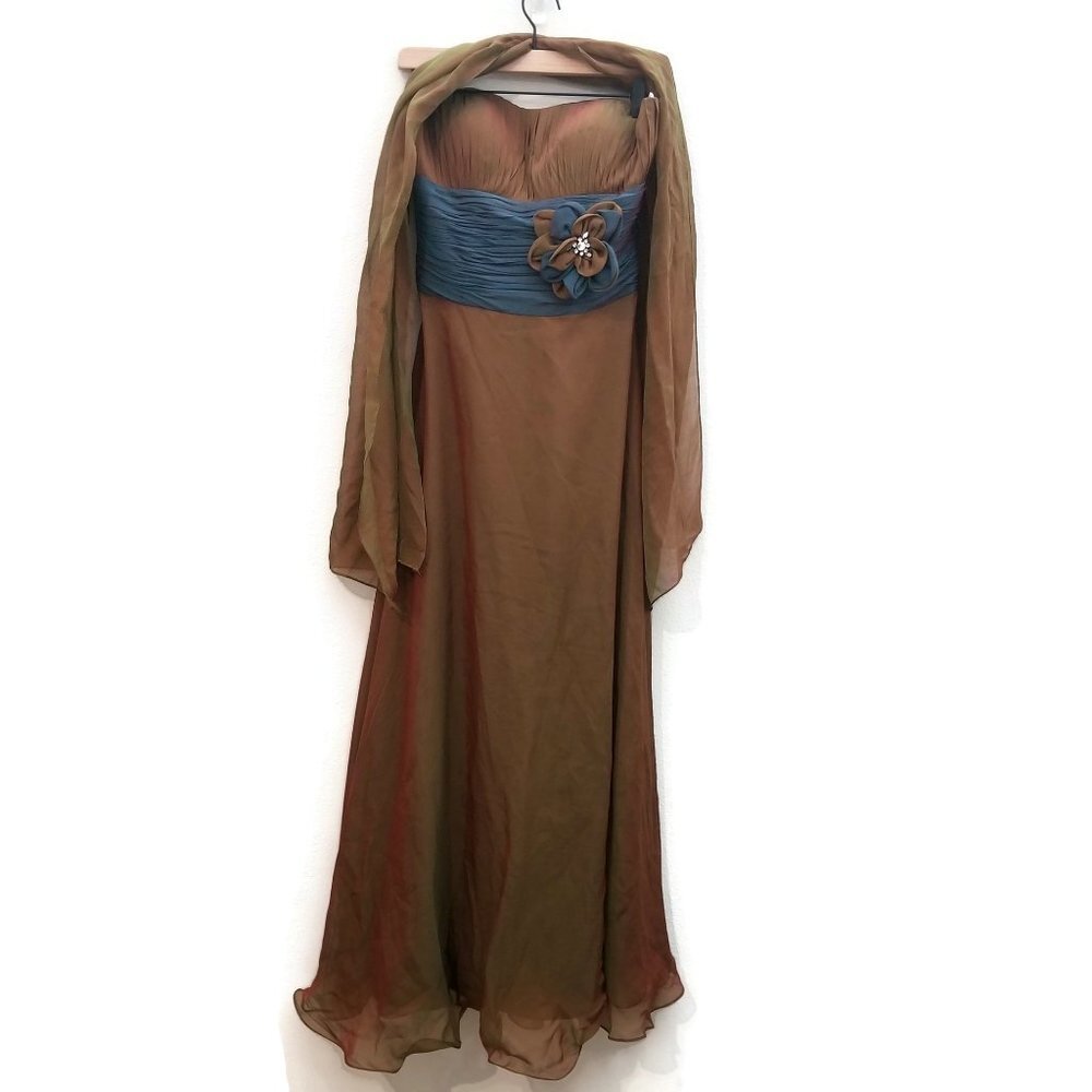 Terani Couture Tan Bridesmaid Promo Formal Evening Silk Gown Empire Waist Sz 6 - Picture 2 of 11